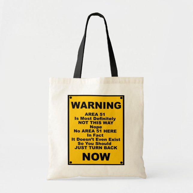 Bolsa Tote Sinal de aviso da paródia do ~ da área 51 (Frente)