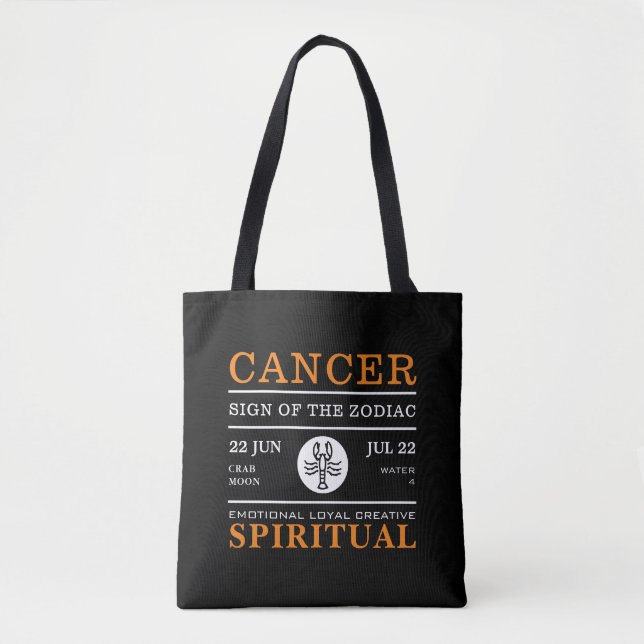 Bolsa Tote Sinal de cancer do Zodíaco, Astrológico (Frente)