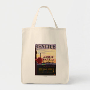 Bolsa Tote Sinal de Mercado e Vista de Água do Seattle Pike