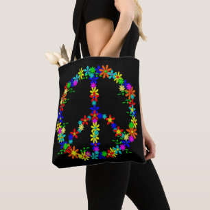 Bolsa Tote Sinal de paz com flores coloridas