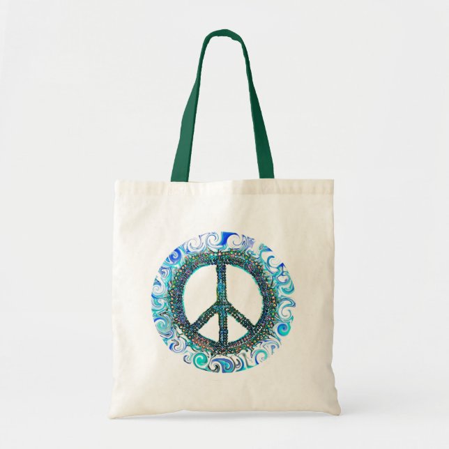 Bolsa Tote Sinal de paz com ondas azuis (Frente)