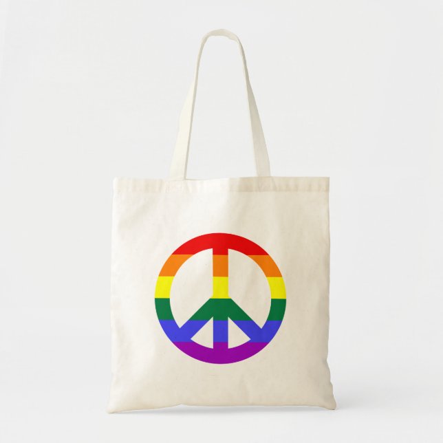 Bolsa Tote Sinal de Paz com Stripes Arco-Íris (Frente)