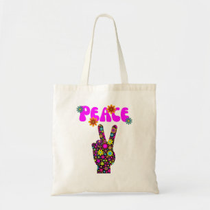 Bolsa Tote Sinal de Paz de Flor Retro