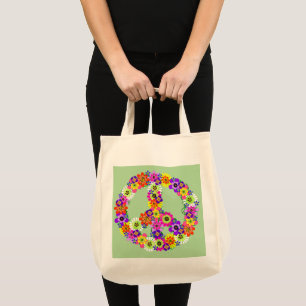 Bolsa Tote Sinal de Paz Floral em Verde Claro