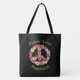 Bolsa Tote Sinal de Paz Floral Paz Amor Felicidade Saco