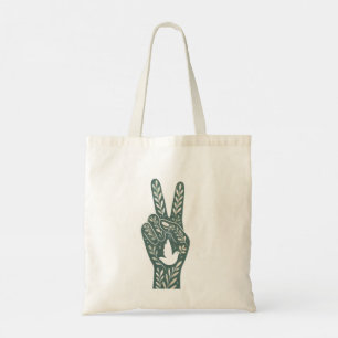 Bolsa Tote Sinal de Paz Floral Retro & Arte de Pombo Sol Bot