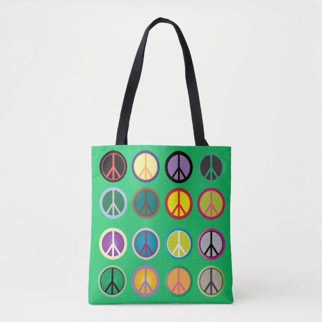 Bolsa Tote Sinal de paz hippy 60s padrão colorido (Frente)
