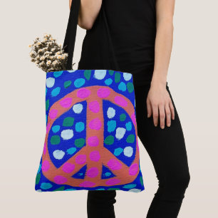 Bolsa Tote Sinal de Paz Laranja no Azul