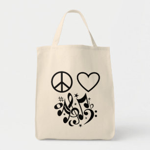 Bolsa Tote Sinal de Paz Preto Coração Vermelho Harmonia Music