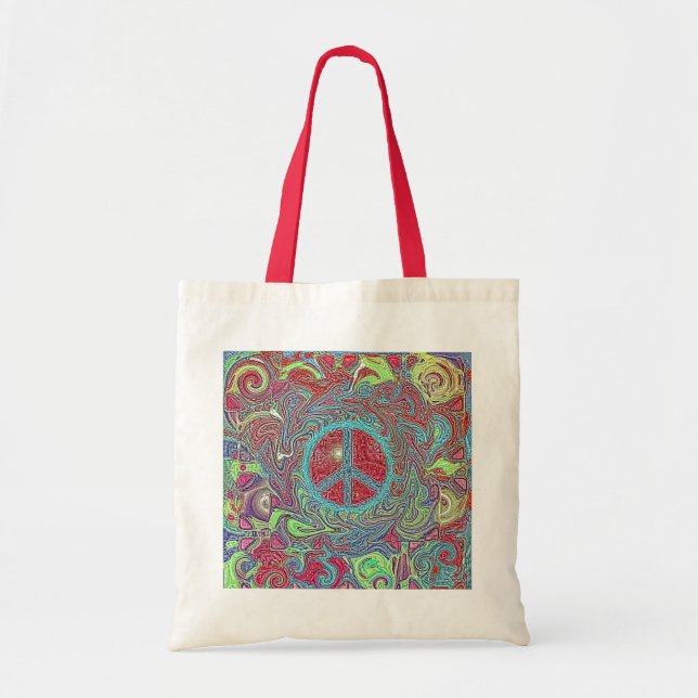 Bolsa Tote Sinal de Paz Psychedelic Groovy Trippy (Frente)