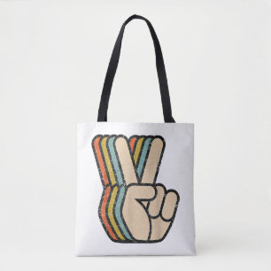 Bolsa Tote Sinal de Paz Retroativo V Dedos Vintage 60s 70s 80