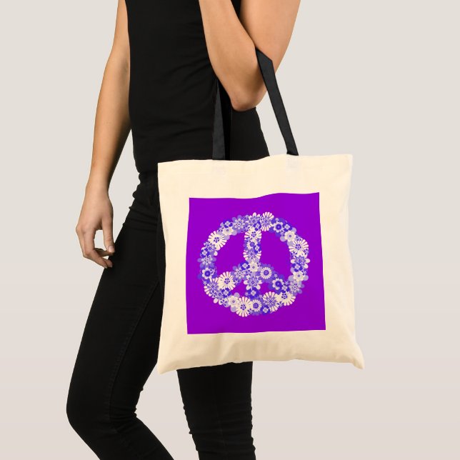 Bolsa Tote Sinal de Paz Roxo Floral (Frente (produto))