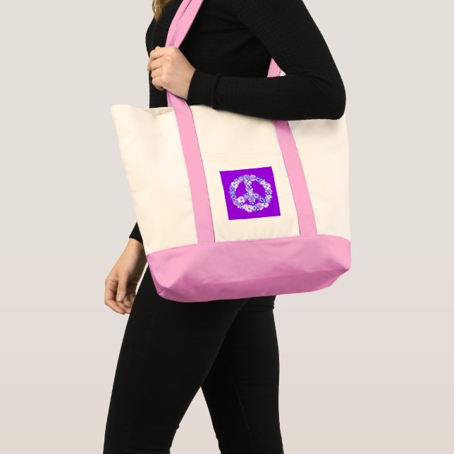Bolsa Tote Sinal de Paz Roxo Floral (Frente (produto))
