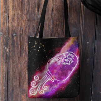Bolsa Tote Sinal do Zodíaco Personalizado Aquário da Galáxia
