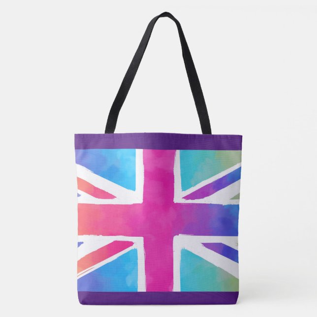 Bolsa Tote Sinalizador de bandeira da União em aquarelas bril (Frente)
