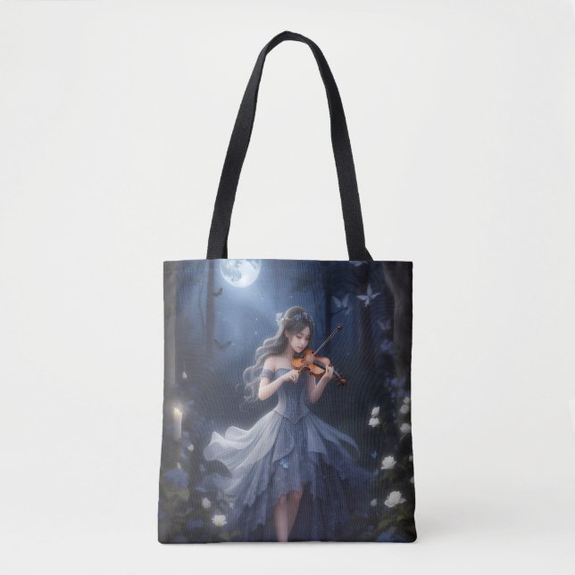 Bolsa Tote Sinfonia de Lua - Garota Violina Sonhadora (Frente)