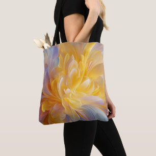 Bolsa Tote Sinfonia Dourada de Pétalas Abstratas em Flor