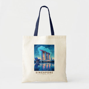Bolsa Tote Singapura Marina Bay Night Viagem Art Vintage