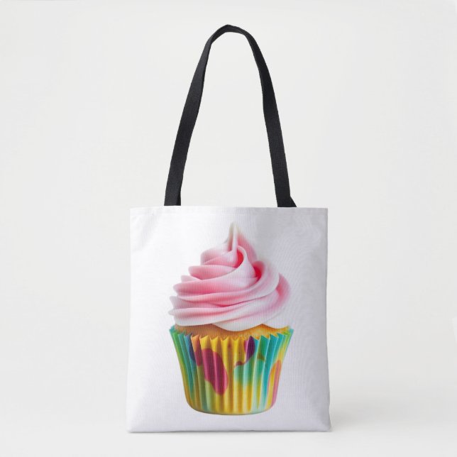 Bolsa Tote Single Cupcake with Pink and White Frosting (Frente)