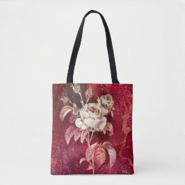 Bolsa Tote Single Rose  on Textured Red Background