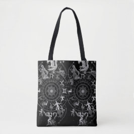 Bolsa Tote Sinos Astrológicos do Zodíaco Preto + Branco em um
