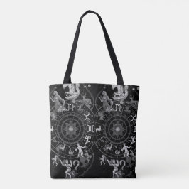Bolsa Tote Sinos Astrológicos do Zodíaco Preto + Branco em um