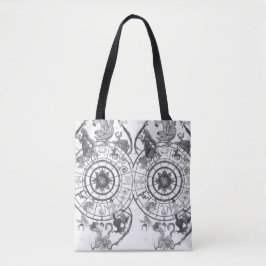 Bolsa Tote Sinos Astrológicos do Zodíaco Preto + Branco em um