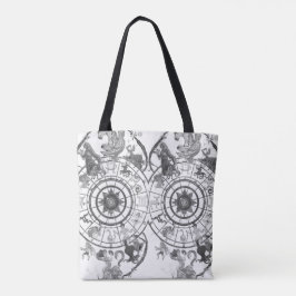 Bolsa Tote Sinos Astrológicos do Zodíaco Preto + Branco em um