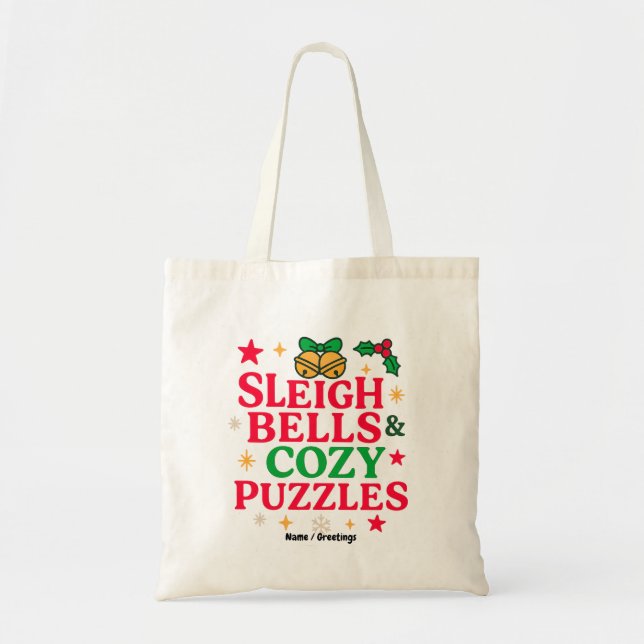 Bolsa Tote Sinos e Quebra-Cabeças Aconchegantes Presente de F (Frente)