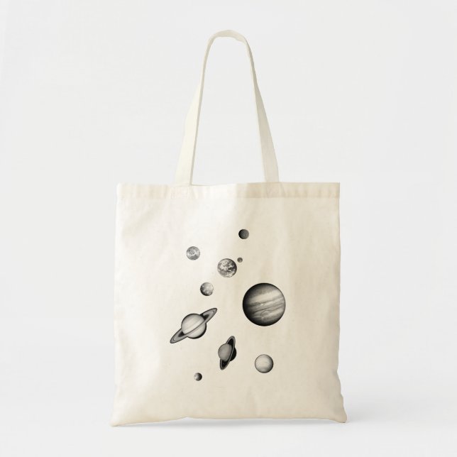 Bolsa Tote Sistema solar preto e branco no espaço (Frente)