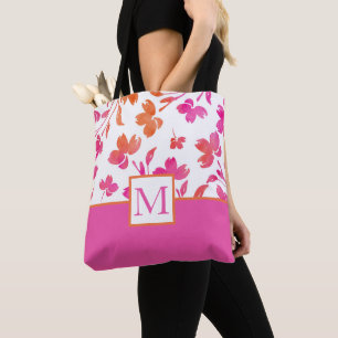 Bolsa Tote Sistemas de Flores Cor de Água Rosa Quente e Laran
