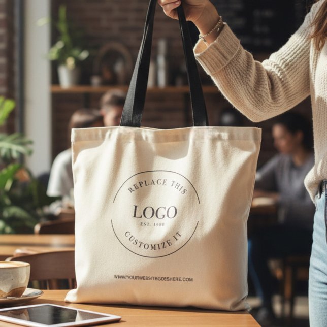 Bolsa Tote Site de logotipo comercial Personalizado simples (Custom business tote bag with large logo and website. Promotional reusable bags.)