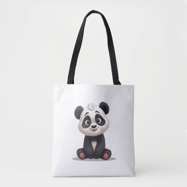 Bolsa Tote Sitting Panda Bear Cartoon Illustration Artwork (Frente)