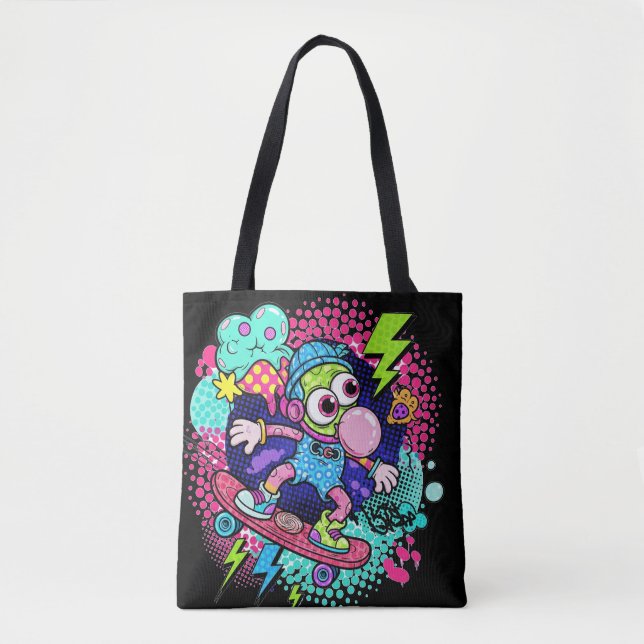 Bolsa Tote Skateboarder de Cartoon - Bubblegum & Lightning S (Frente)