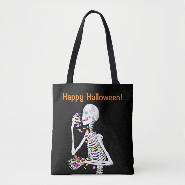 Bolsa Tote Skeleton comendo balas de Halloween (Frente)