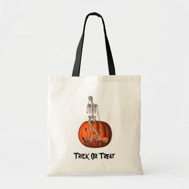 Bolsa Tote Skeleton Jack O Lanterna Halloween Engraçado Tote  (Frente)
