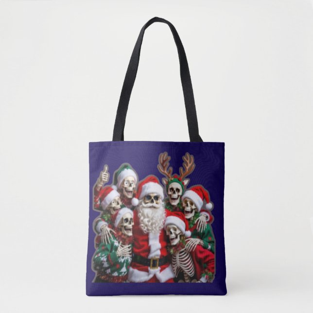 Bolsa Tote Skeleton Santa Christmas Group Photo – Festive 3D  (Frente)