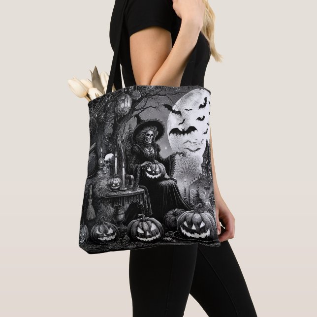Bolsa Tote Skeleton Witch Pumpkin (Close Up)
