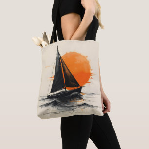 Bolsa Tote Sketch da Silhouette do Sunrise Sailboat