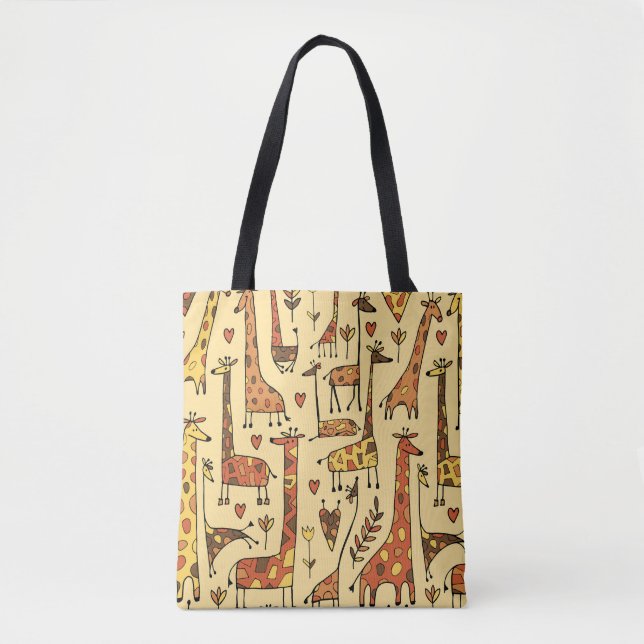 Bolsa Tote Sketch Giraffe, Design De Diversão Sem Olho. (Frente)
