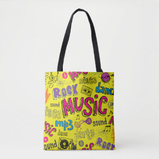 Bolsa Tote Sketchy Music Doodles - Fundo Invisível
