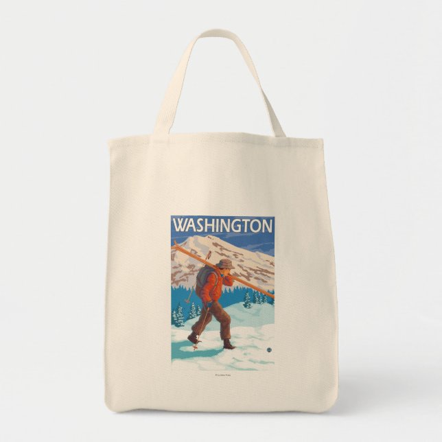 Bolsa Tote Skier Carregando Snow Skis - Washington (Frente)