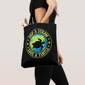 Bolsa Tote Skip a Straw Save a Turtle - Eco Awareness Earth