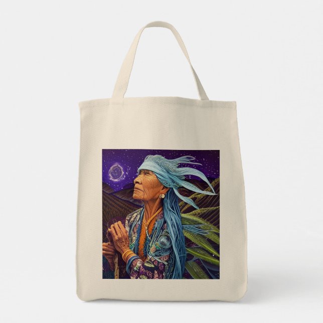 Bolsa Tote Sky Road Walker Native American Fantasy Art (Verso)