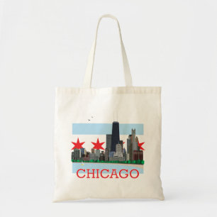 Bolsa Tote Skyline de Chicago e bandeira da cidade