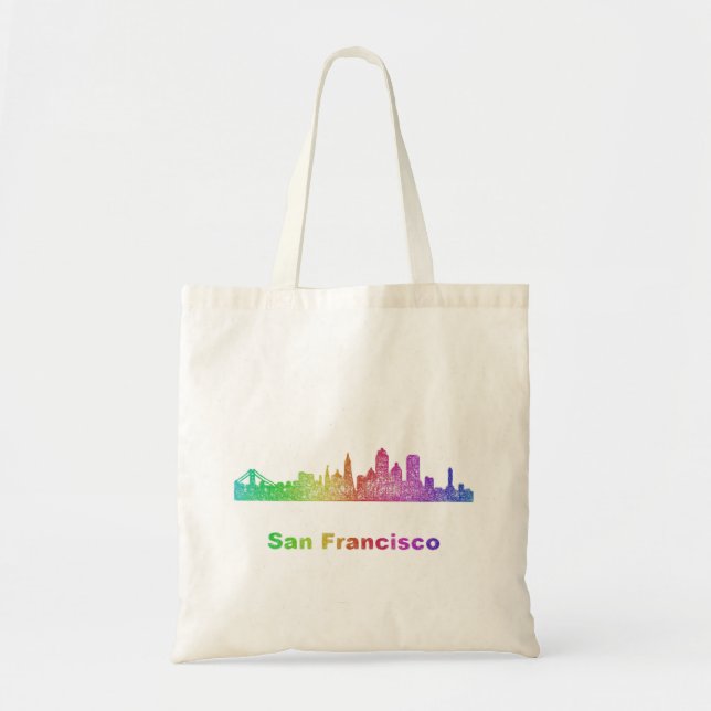 Bolsa Tote Skyline de San Francisco do arco-íris (Frente)