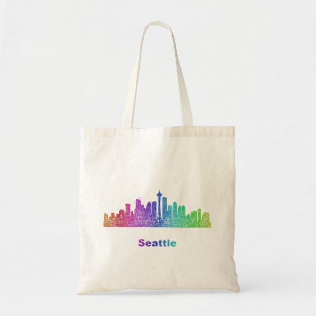 Bolsa Tote Skyline de Seattle do arco-íris (Frente)