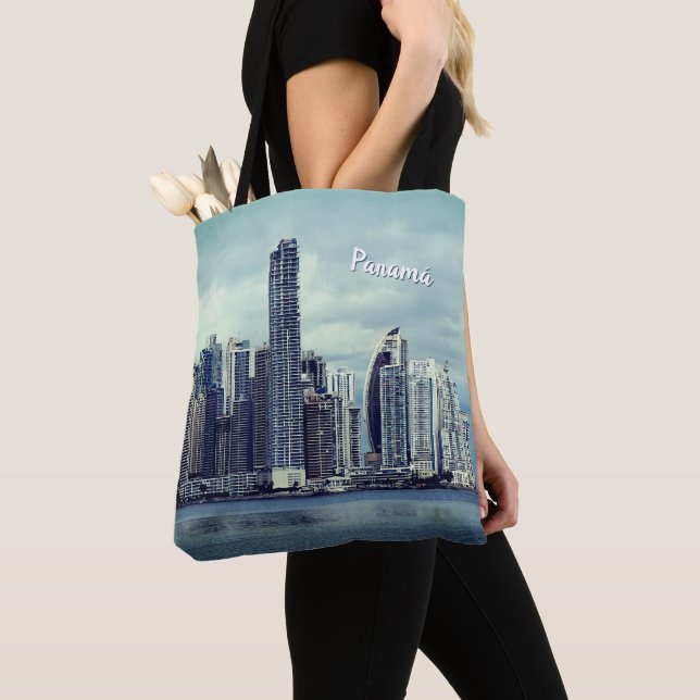 Bolsa Tote Skyline do Panamá (personalizável) (Close Up)