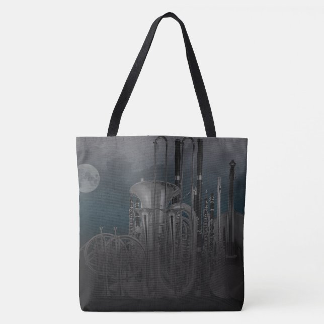 Bolsa Tote Skyline enluarada do Nighttime dos instrumentos da (Frente)
