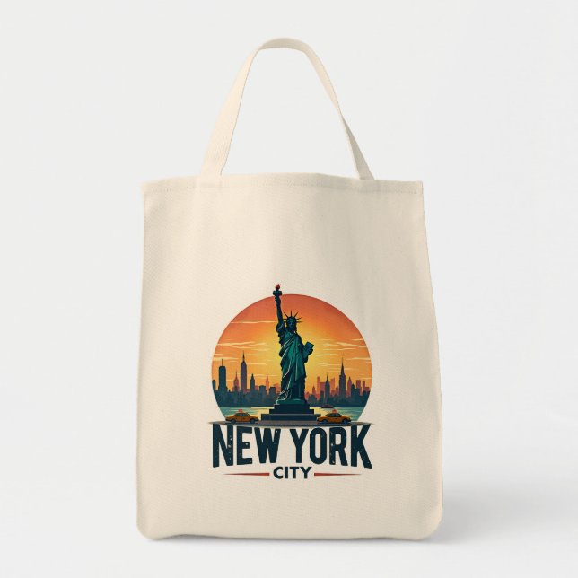 Bolsa Tote Skyline Nova Iorque retroativo com Estátua da Libe (Frente)